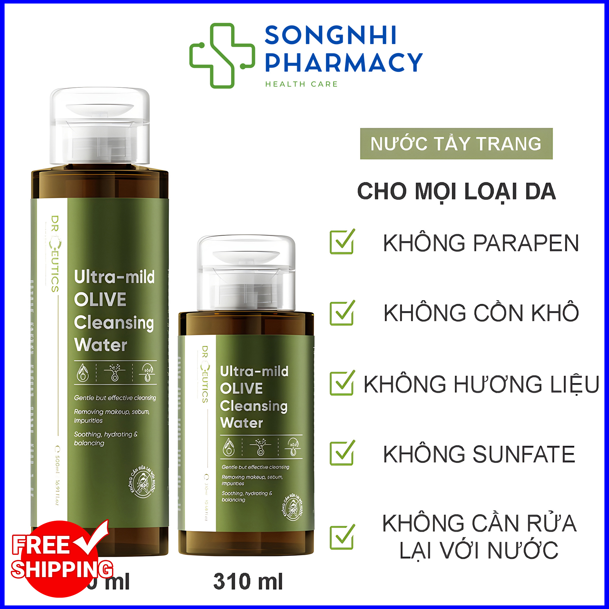 Nước Tẩy Trang DRCEUTICS 500ml Ultra-mild OLIVE Cleansing Water 500ml