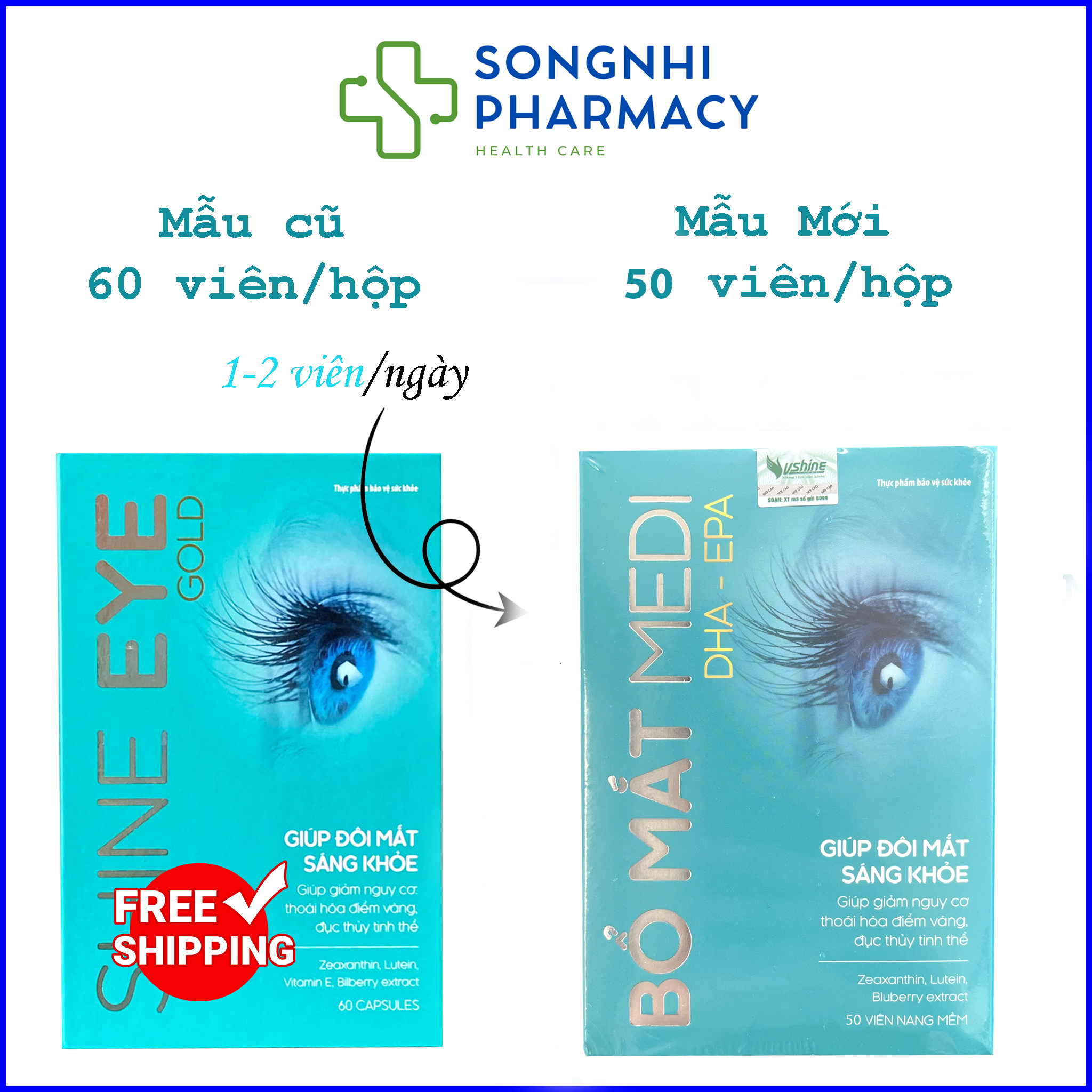 Viên Uống Bổ Mắt Shine Eye Gold - Bổ Mắt MEDI DHA-EPA 1 Hộp 50 Viên