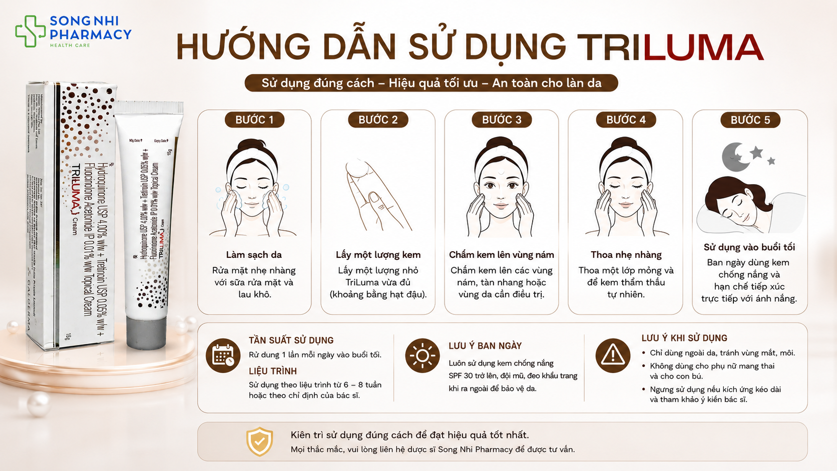 Hướng dẫn sử dụng Kem trị nám TriLuma