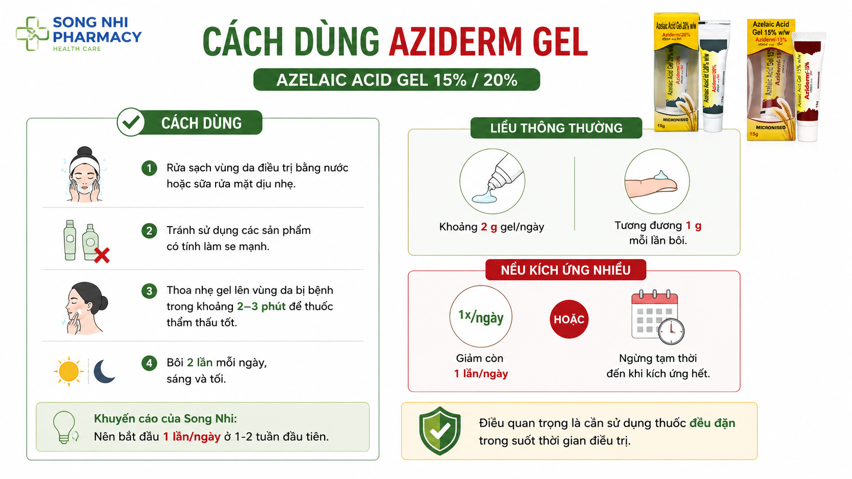 Cách dùng Aziderm gel