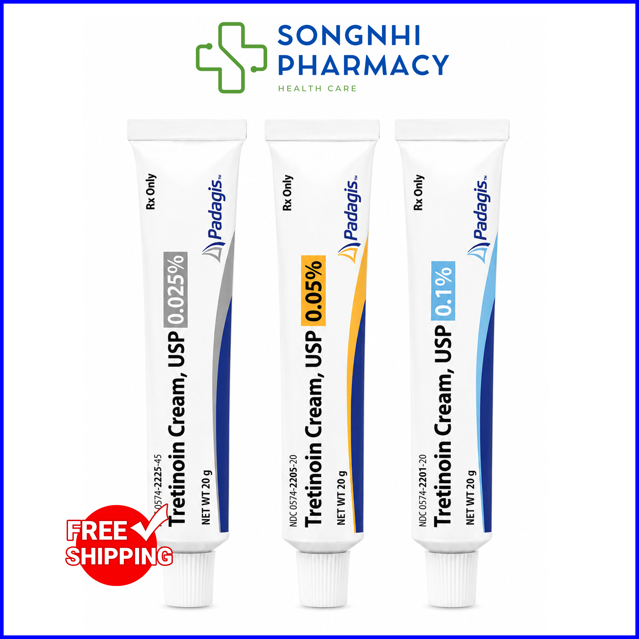 Tretinoin Cream Padagis 0.025%, 0.05%, 0.1% 20g Hỗ Trợ Giảm Mụn Và Lão Hóa Da